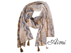 Nomad Sari - Letná Šatka - 180x50cm - Potlač Marbella - Hnedá so Zlatým Lemom (Varianta Letná Šatka -  180x50cm)