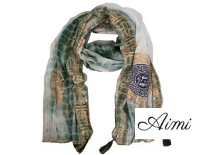 Nomad Sari - Letná Šatka - 180x50cm - Potlač Marbella - Zelená so Zlatým Lemom (Varianta Letná Šatka -  180x50cm)