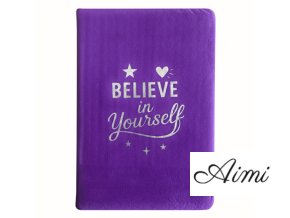Zamatový Zápisník - 80 strán - Believe in Yourself - Levanduľový (Varianta 80 strán - Believe in Yourself)