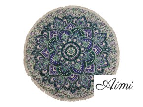 Malá Kruhová Výšivka Mandala z Bavlny (130cm) - Tyrkysová a Modrá