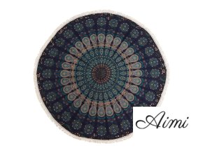 Malá Kruhová Výšivka Mandala z Bavlny (130cm) - Pávia Modrá