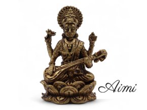 Miniatúrna Mosadzná Soška Bohyne Saraswati (52g) - 49mm