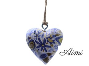 Veľké Dekoračné Drevené Srdiečka - Modré Kvety (50) - v Pohári (Varianta Modré Kvety (50) - v Pohári)