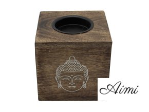 Veľká Štvorcová Aroma Lampa z Mangového Dreva - Tvár Budhu