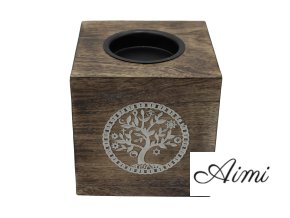 Veľká Štvorcová Aroma Lampa z Mangového Dreva - Strom Života