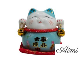 Keramická Mačacia Pokladnička na Vankúšiku - Modrá