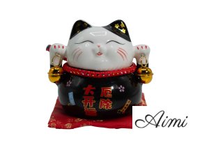 Keramická Mačacia Pokladnička na Vankúšiku - Čierna