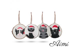 Vianočné Mačky - Ručne Maľované Vianočné Dekorácie (sada 4)