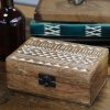 Drevené Krabičky - Biela Vymývaná - Aztécky Vzor - Veľké (Varianta Biela Vymývaná - Aztécky Vzor)