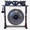 Veľký Gong s Hnedým Antickým Stojanom - 80cm - Čierny - Vzorovaný (Varianta 80cm - Čierny)