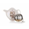 Čajová súprava na lúhovanie sypkých čajov - sitko na čaj a mini keramická tácka s motívom HOME