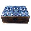 Veľká Drevená Krabička s Keramickou Glazúrou - 20x15x7.5cm - Modré Hviezdy