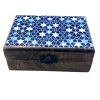 Stredná Drevená Krabička s Keramickou Glazúrou - 15x10x6cm - Modré Hviezdy