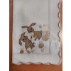 Veľkonočný vyšívaný obrus biely podklad - Hnedý veľkonočný ZAJKO - rôzne veľkosti 40x160cm