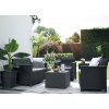 Záhradné Polyratanové záhradné sedenie- súprava EMMA 2 šedá granit - Pohovka + Kreslá a Stolík s poduškami pre 4 osoby