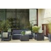 Záhradná polyratanová zostava nábytku EMMA 3 - šedá grafit - Pohovka + Kreslá + Stolík s poduškami pre 5 osôb