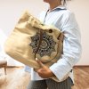 Prírodná Taška s Koženými Rukoväťami - Mandala