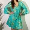 Ručne Maľované Šaty Nomad Sari v Tyrkysovo-Zlatej Koralovej Farbe L/XL (Varianta Ručne Maľované Šaty Nomad Sari v Tyrkysovo-Zlatej Koralovej Farbe L/XL)