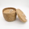 Okrúhle Košíky z Morskej Trávy a Bavlny s Uzávermi- Prírodné - Sada 3 kusov