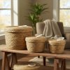 Okrúhle Košíky z Morskej Trávy a Bavlny s Uzávermi- Prírodné - Sada 3 kusov