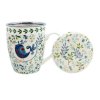 Hrnček s kovovým sitkom na sypaný čaj porcelán 360ml s ĽUDOVÝM motívom KVIETKY pestrý