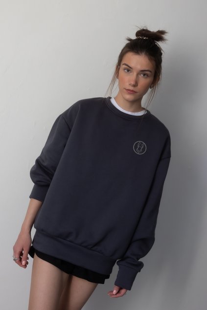 mikina bez kapuce antracit oversize design aim rabbitlogo