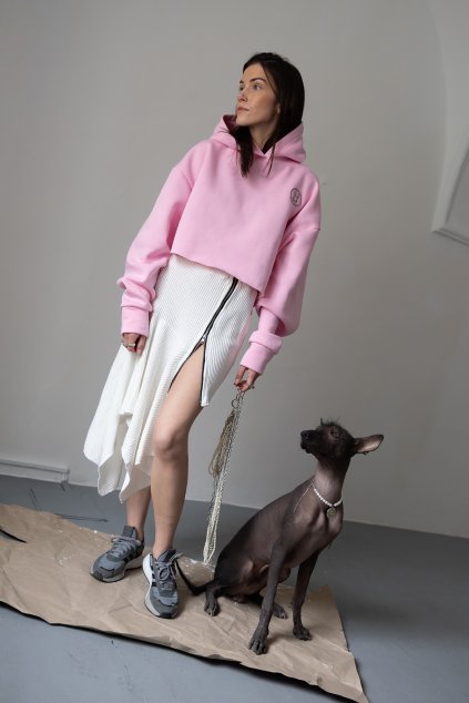 aim crop hoodie babypink mikina design