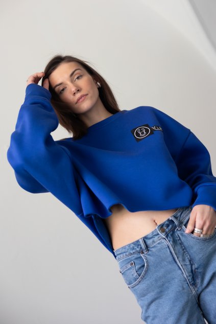 hoodie bez kapuce královská modrá kovovélogo design aim aimoffcl