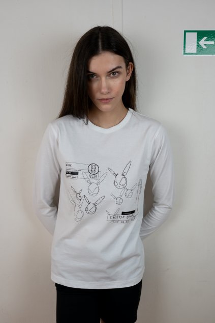 bavlnené tričko s dlhým rukávom dizajn by AiM by Michaela Hriňová White rabbit potlač ľahkosť bytia biely králik