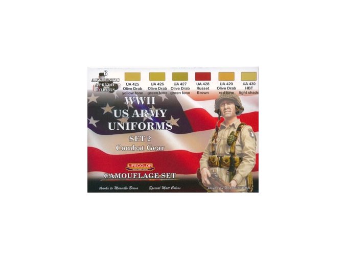 Set kamuflážnych farieb LifeColor CS18 WWII US ARMY UNIFORMS SET2 Combat Gear