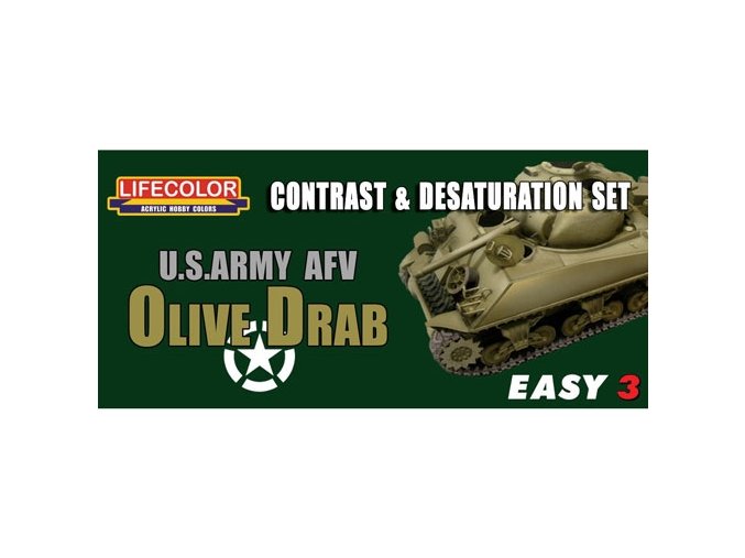 Set kamuflážnych farieb LifeColor MS03 U.S. ARMY AFV OLIVE DRAB