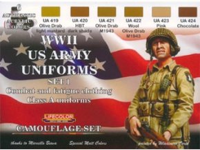 Set kamuflážnych farieb LifeColor CS17 WWII US ARMY UNIFORMS SET1 Combat and fatigue clothing Class A uniforms