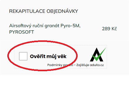 Ověření věku při nákupu airsoftových granátů