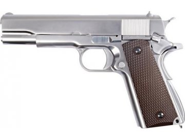 Airsoftová pistole M1911 A1 - nikl, celokov, GBB, WE