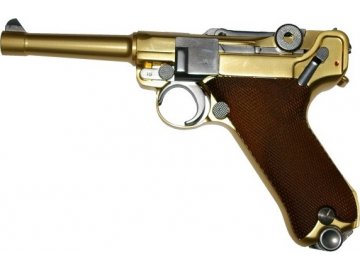 Airsoftová pistole Luger P08 4 Inch - zlatý, celokov, GBB, WE