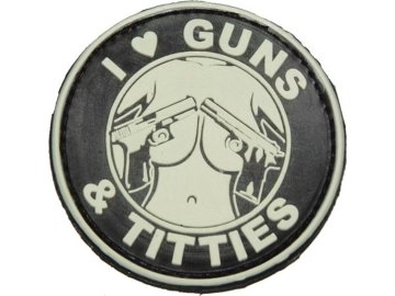 Plastové 3d patche 3D gumová nášivka I LOVE GUNS AND TITTIES Patch - Černá / bílá 01