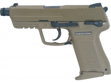 Airsoftová pistole HK 45 - FDE, kovový závěr, GBB, Umarex