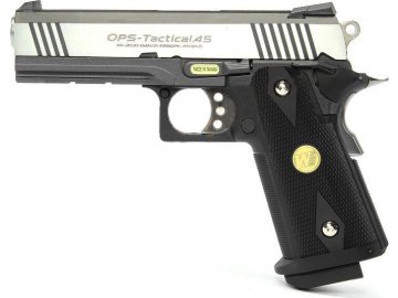 Airsoftová pistole Hi-Capa 4.3 OPS Special Edition - celokov, stříbrná, GBB, WE