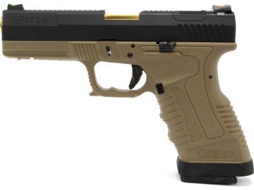 Airsoftová pistole GP1799 T6 - černý kovový závěr, pískový rám, zlatá hlaveň, GBB, WE