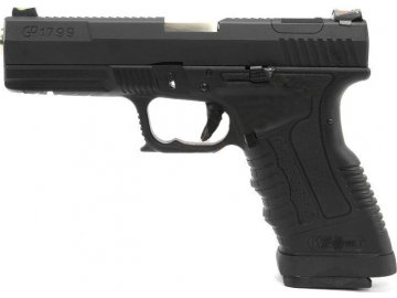 Airsoftová pistole GP1799 T5 - černý kovový závěr, černý rám, stříbrná hlaveň, GBB, WE