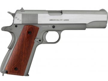 Pístole Colt SA 1911 Stainless - 4,5mm, stříbrný, CO2, GBB, CyberGun