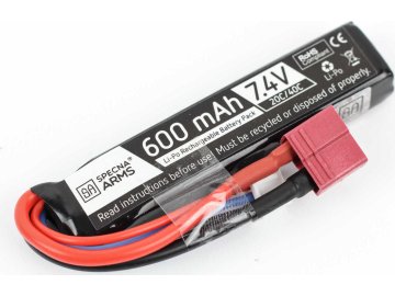 SPE LiPo 7.4V 600mAh 20/40C Battery for PDW - T-Connect (Deans) 01