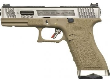 Airsoftová pistole R17 (G001WET-8) Gen4 T8 - pískový, stříbrná hlaveň, GBB, WE