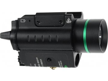 Taktická svítilna na zbraň 300l se zeleným laserem - černá, 300lm, A.C.M.