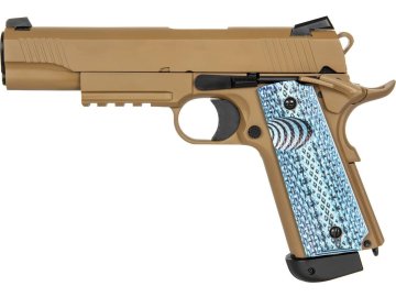 DBY Airsoftová pistole 839 (M1911 CQBP) - písková TAN, kovový závěr, GBB, DBoys/Double Bell 01