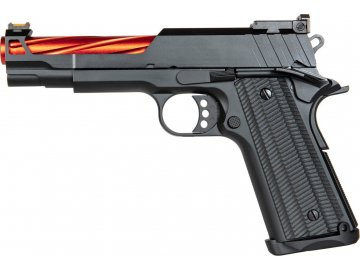 Airsoftová pistole M1911 (3343) - černá, červená hlaveň, kovový závěr, GBB, Golden Eagle