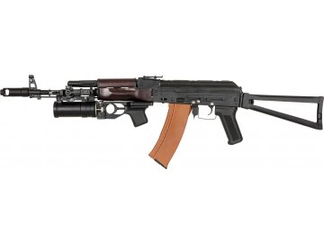 Airsoftová zbraň AK74 s granátometem - ocelová, pravé dřevo, DBoys/Double Bell