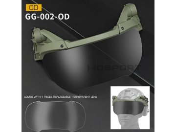 Výklopné ochranné brýle na helmu - zelené, Wosport