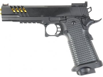 Airsoftová pistole M1911 Tactical - černá, zlatá hlaveň, celokov, GBB, Golden Eagle, 3340