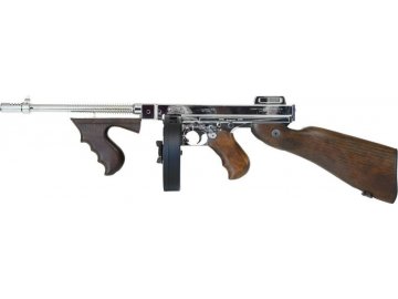 Airsoftová zbraň Thompson M1928 - stříbrná, celokov, pravé dřevo, King Arms